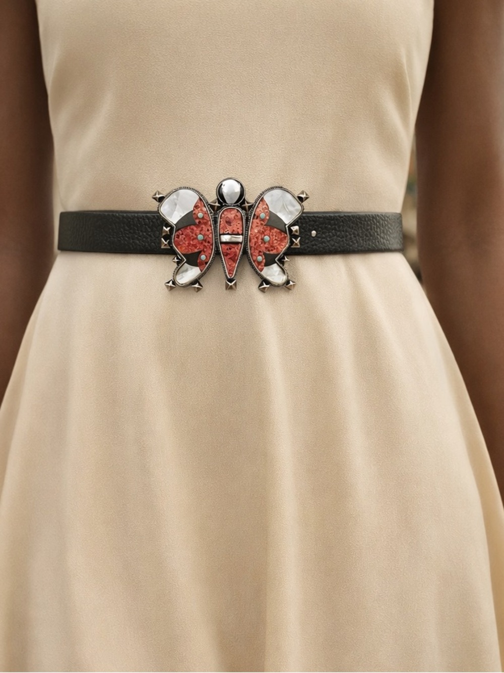 Valentino Garavani Butterfly Buckle Black Leather Belt 80/32 NWT